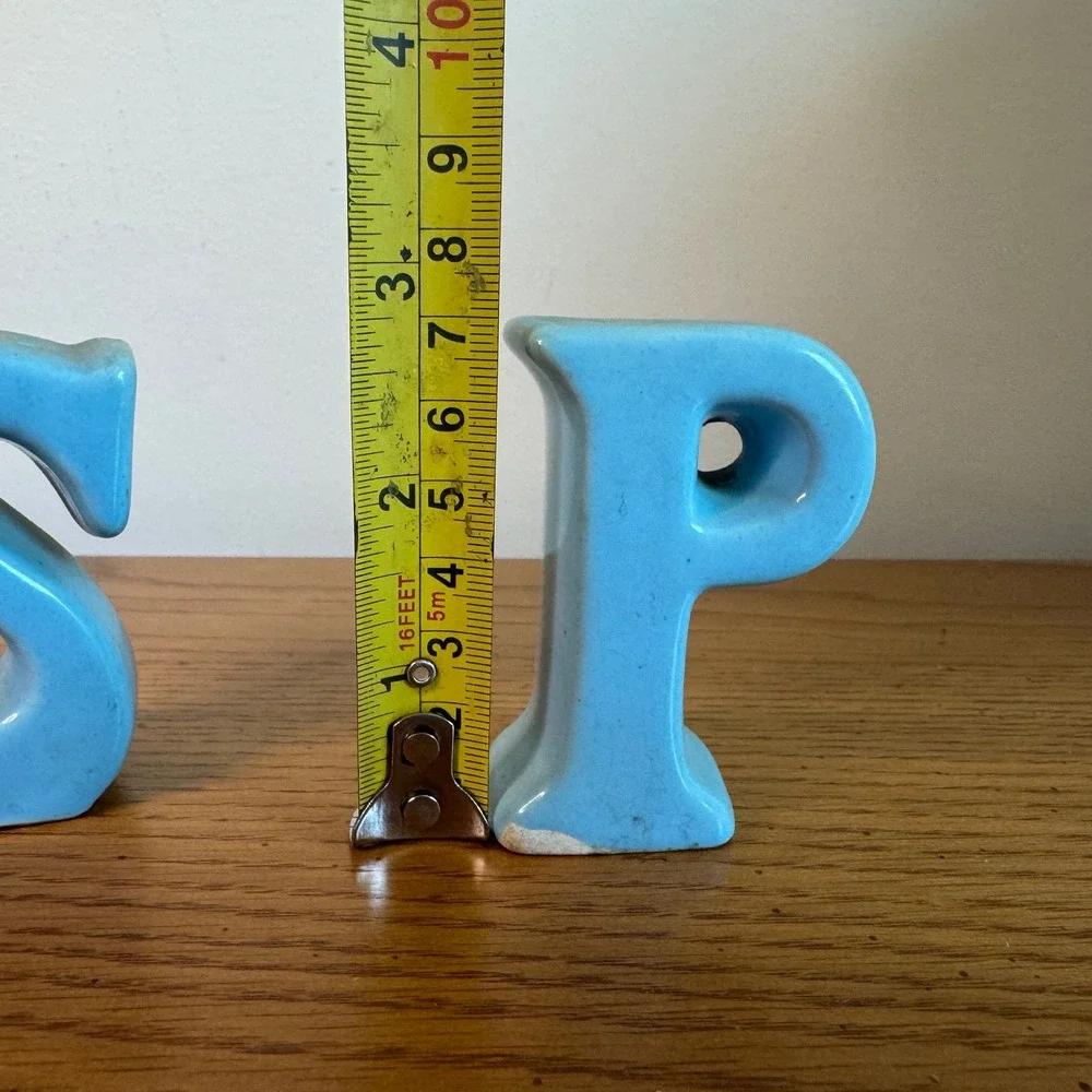 Vintage Ceramic Blue Letter Salt and Pepper Shakers Alphabet‎ Decor